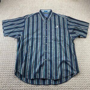 Pendleton Button Down Shirt Men Large L Gray Blue Stripes Short Sleeve KAPALUA